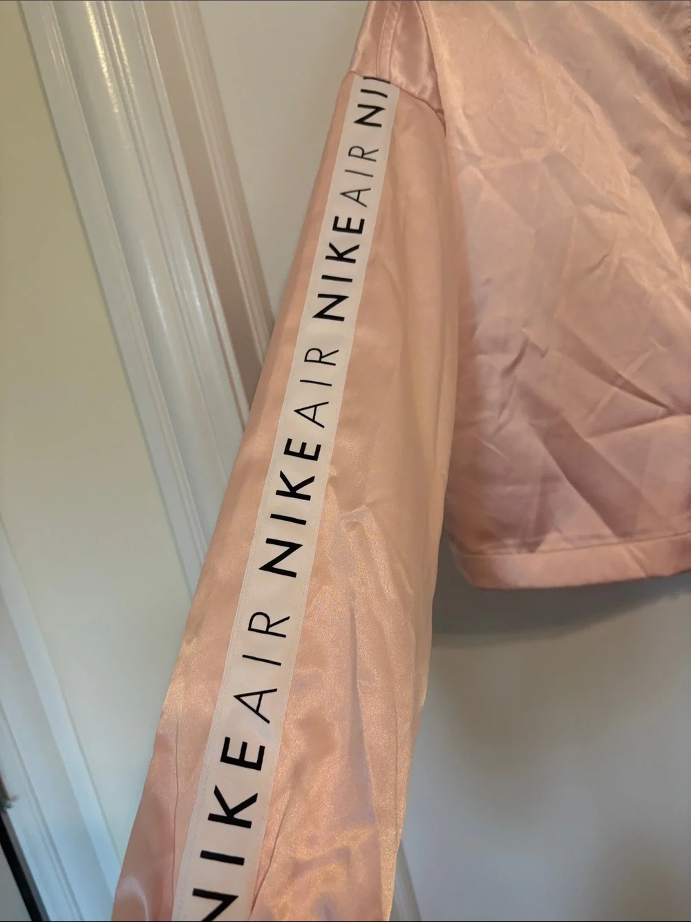 Nike Air Satin Cropped Bomber Jacket — Blush Pink